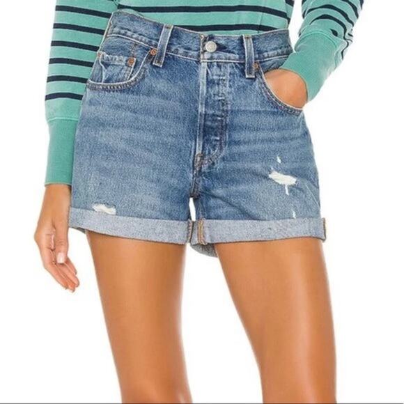 Levi's Light Blue Distressed Jean Shorts - Picture 2 of 11